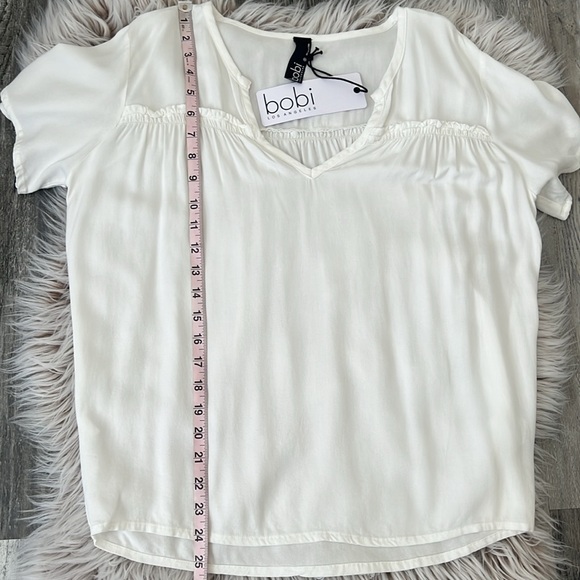NWT Bobi Ivory Flutter Sleeve Yoke Detail Short Sleeve Blouse Size Small - Picture 10 of 10